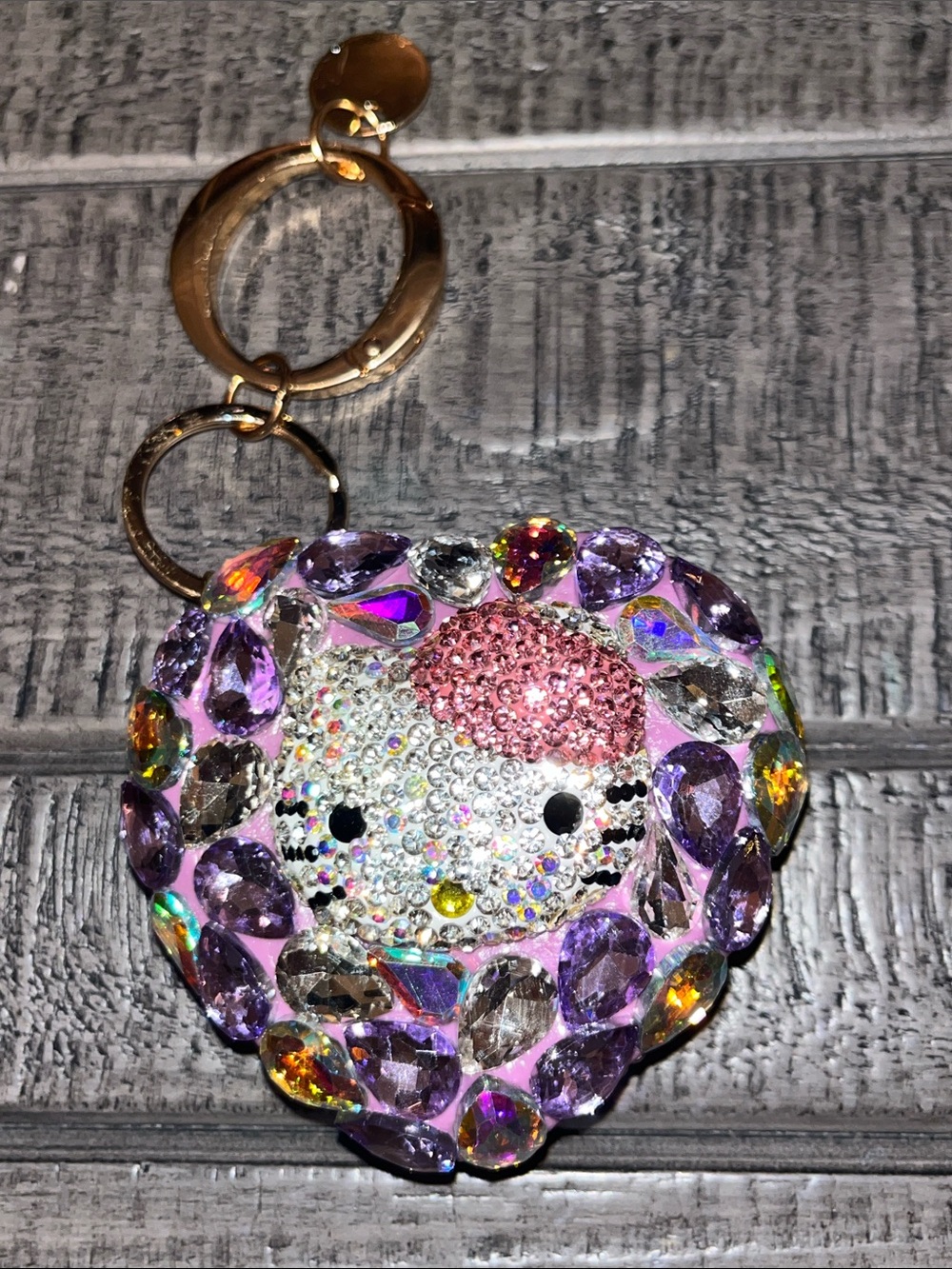 Crystal Hello Kitty Heart Keychain Mirror  - Pink & Purple Rhinestone Accent